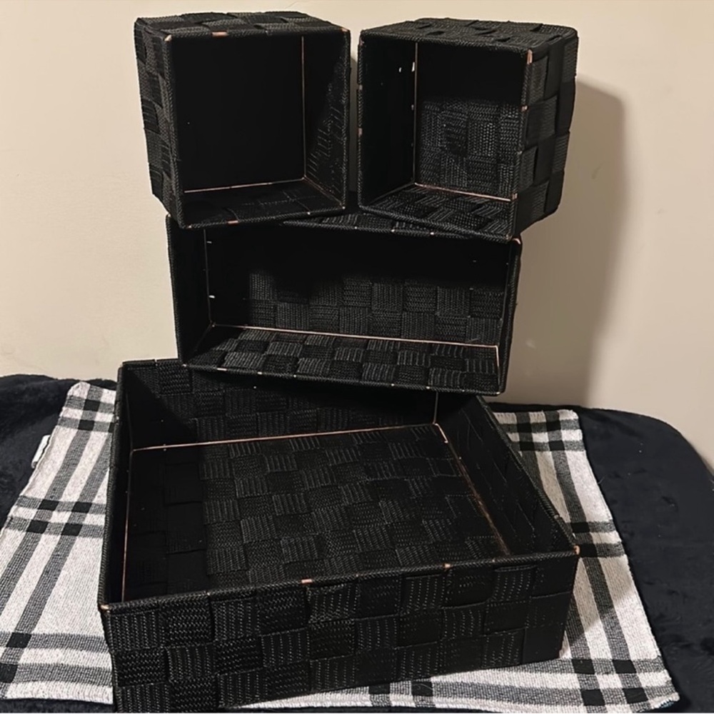 Set of 4 Black Woven Storage Basket-NWOT!